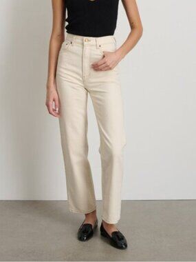 B SIDES Plein High Waist Straight Leg Cotton Jean in Ecru White Cream Size 26